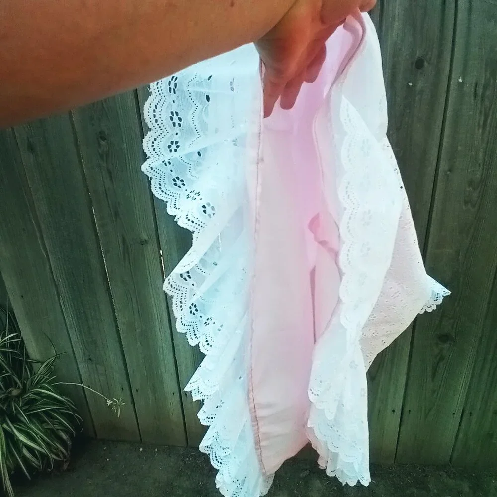 VINTAGE 70'S 80'S DANCE ALLURE MAXI DRESS SZ 8 WHITE PINK OFF SHOULDER TIERED - Picture 8 of 13